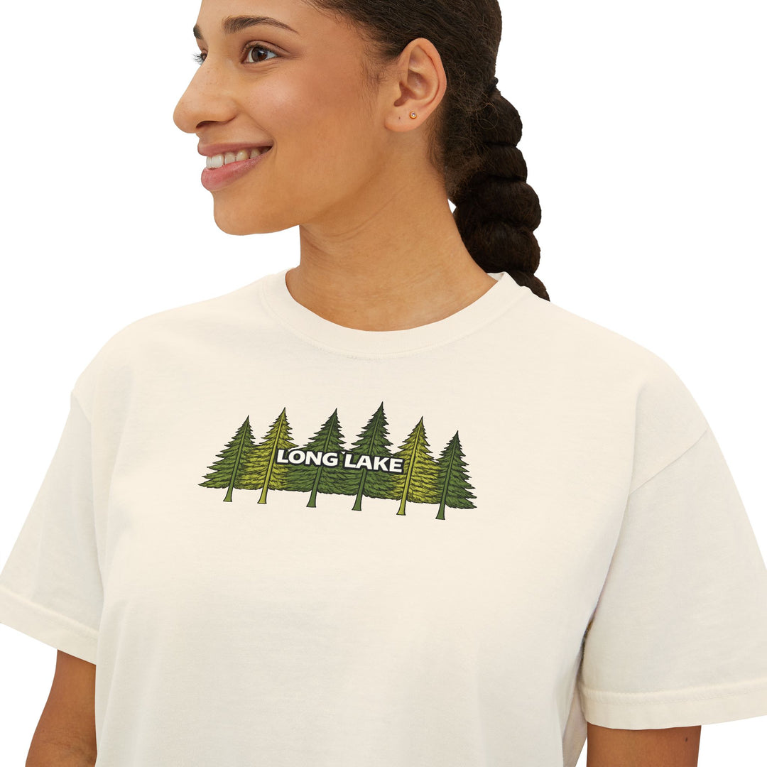 Long Lake Pine Trees Ladies Boxy Tee