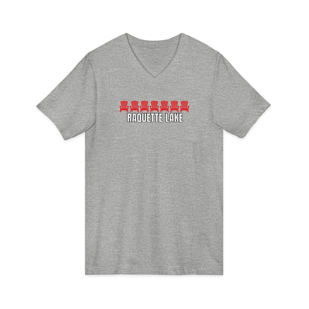 Raquette Lake Unisex V-Neck T-Shirt - Red Chairs