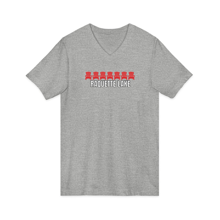 Raquette Lake Unisex V-Neck T-Shirt - Red Chairs