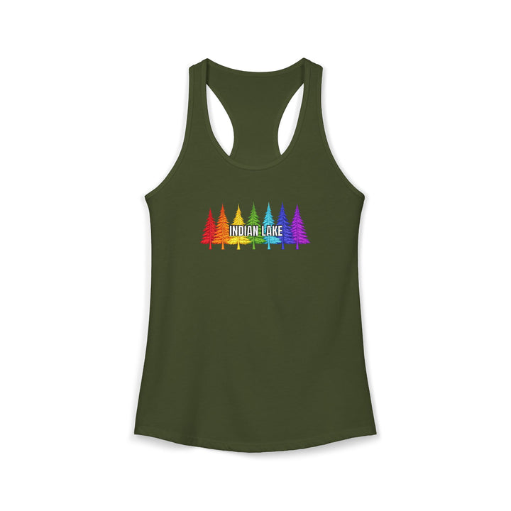 Indian Lake Ladies Racerback - Rainbow Trees