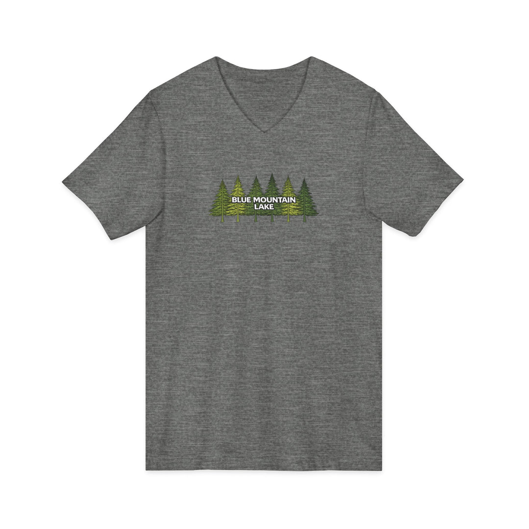 Blue Mountain Lake Pine Trees Unisex V-Neck T-Shirt