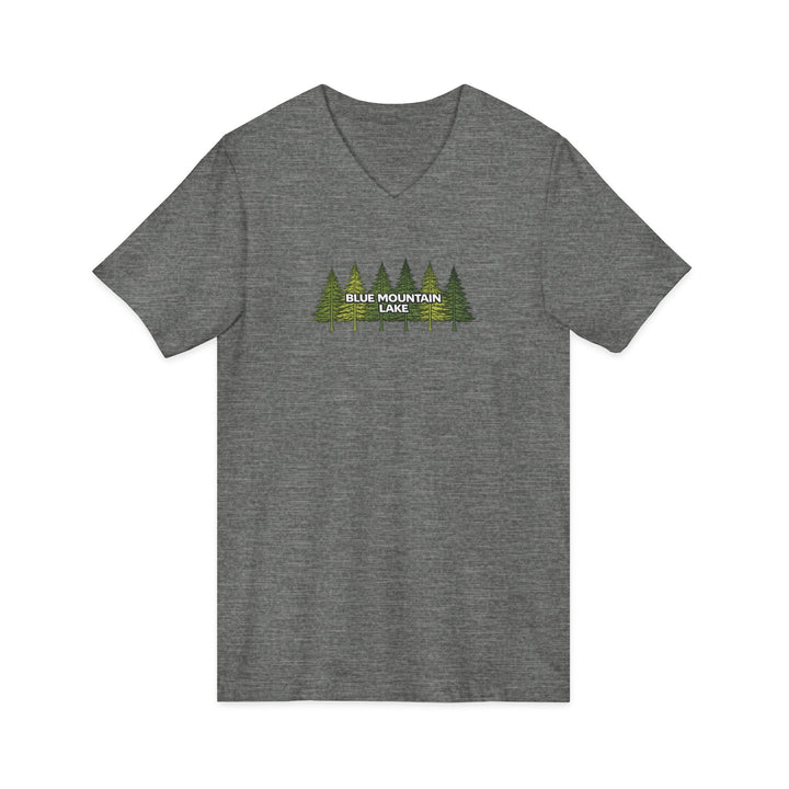 Blue Mountain Lake Pine Trees Unisex V-Neck T-Shirt