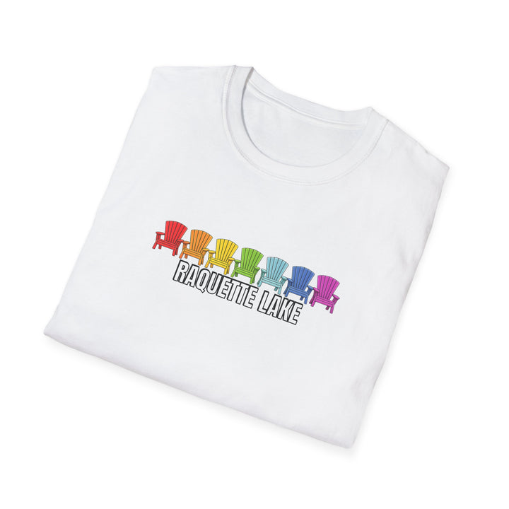 Raquette Lake Unisex T-Shirt - Rainbow Chairs
