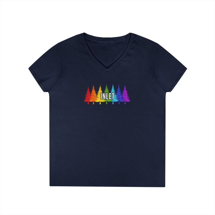 Inlet Ladies V-Neck T-Shirt - Rainbow Trees