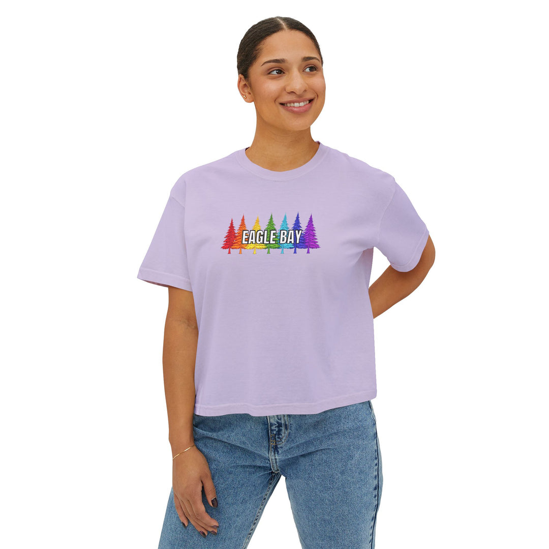 Eagle Bay Ladies Boxy Tee - Rainbow Trees