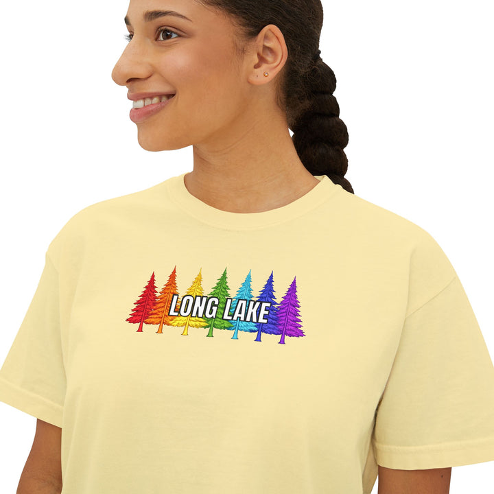 Long Lake Rainbow Trees Ladies Boxy Tee