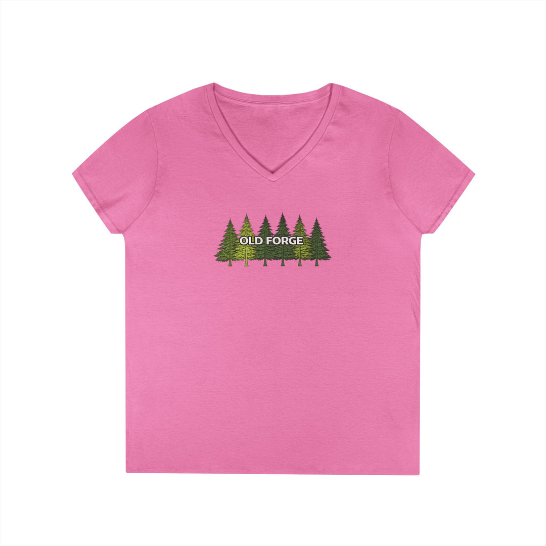 Old Forge Pine Trees Ladies V-Neck T-Shirt
