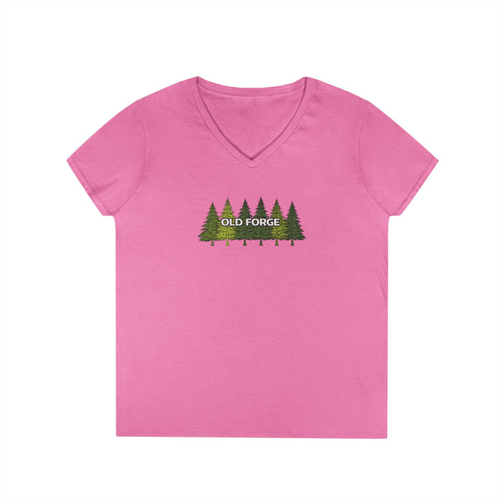 Old Forge Pine Trees Ladies V-Neck T-Shirt
