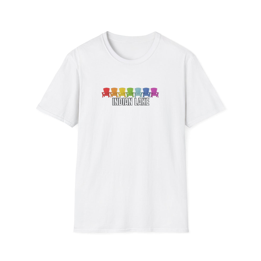 Indian Lake Unisex T-Shirt - Rainbow Chairs