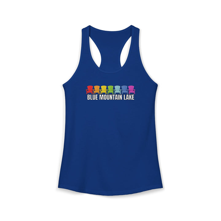 Blue Mountain Lake Rainbow Chairs Ladies Racerback