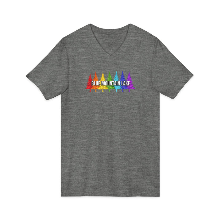 Blue Mountain Lake Rainbow Trees Unisex V-Neck T-Shirt