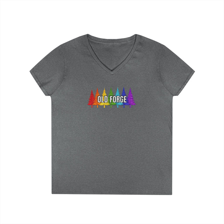 Old Forge Rainbow Trees Ladies V-Neck T-Shirt