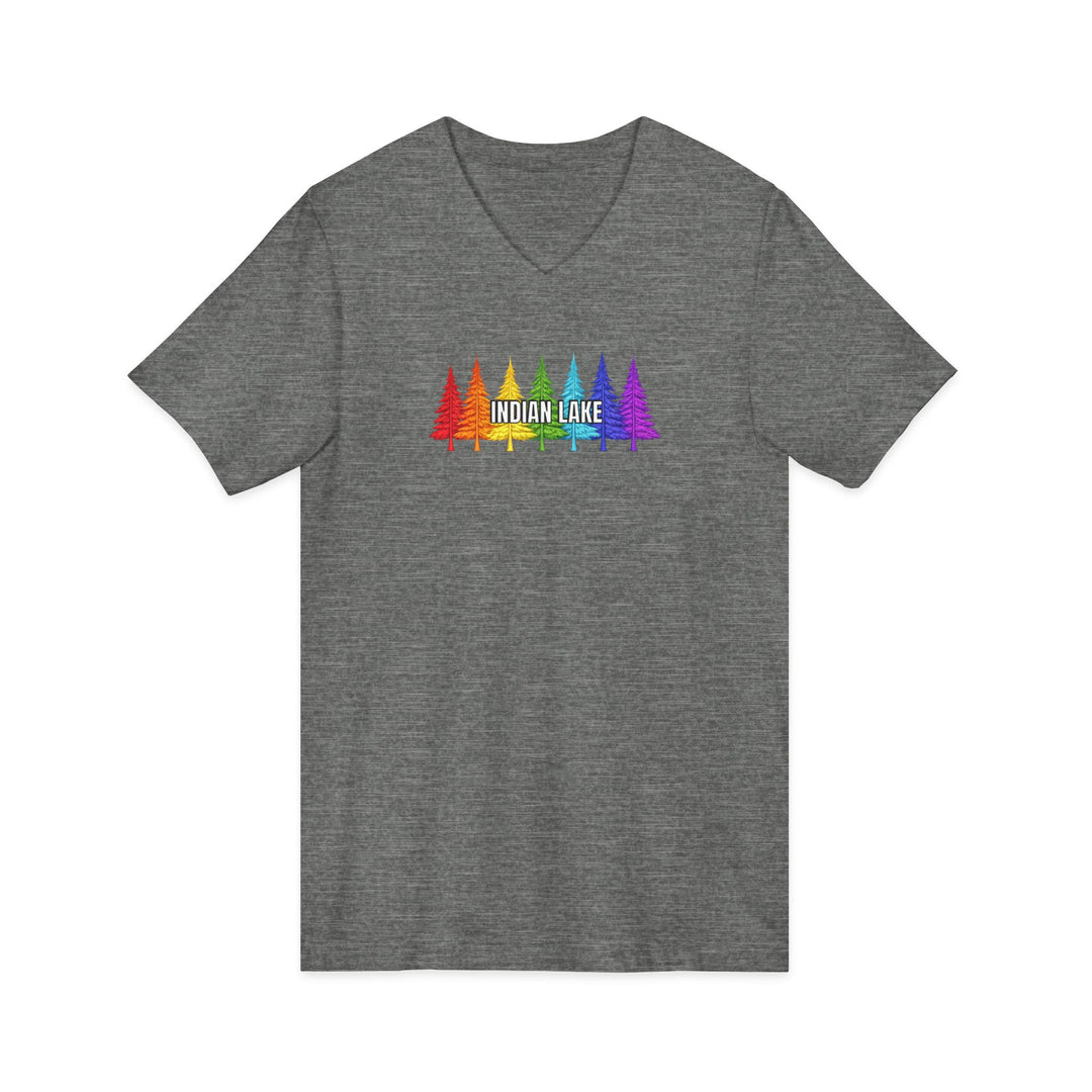 Indian Lake Unisex V-Neck T-Shirt - Rainbow Trees
