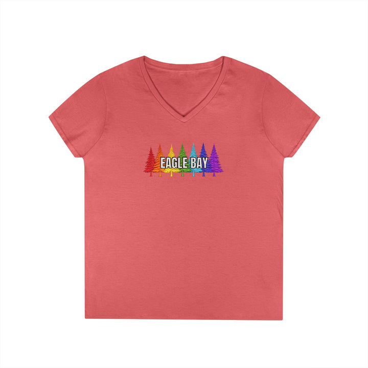 Eagle Bay Ladies V-Neck T-Shirt - Rainbow Trees