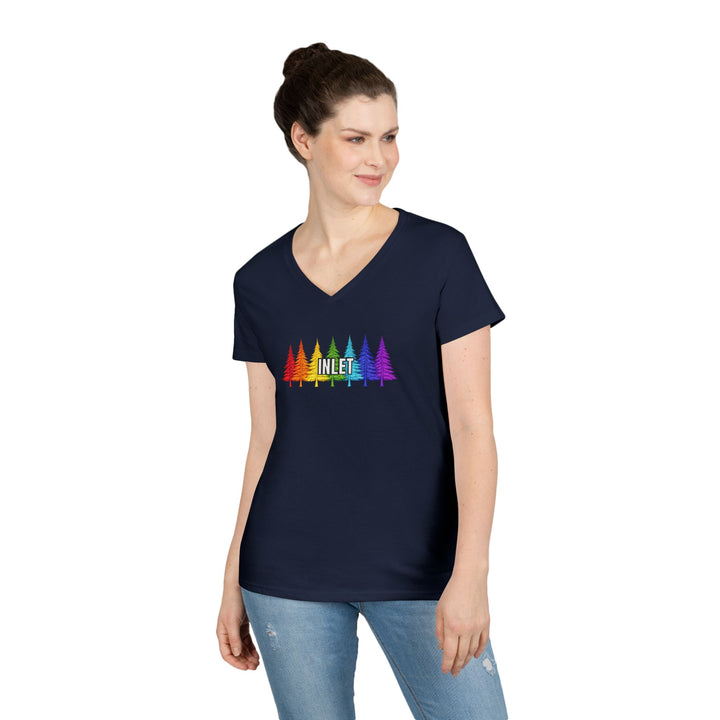 Inlet Ladies V-Neck T-Shirt - Rainbow Trees