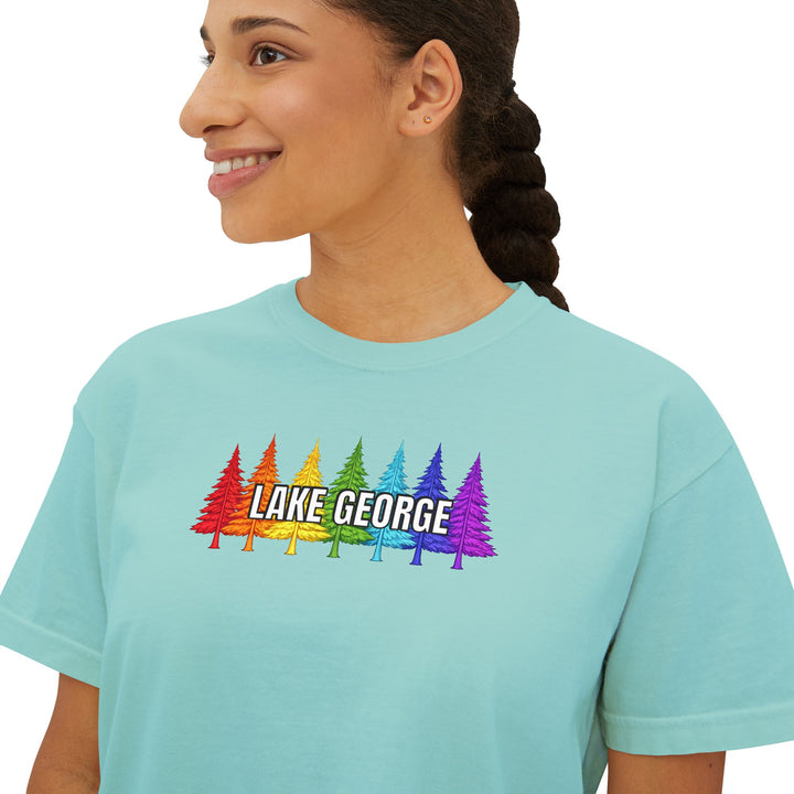 Lake George Rainbow Trees Ladies Boxy Tee