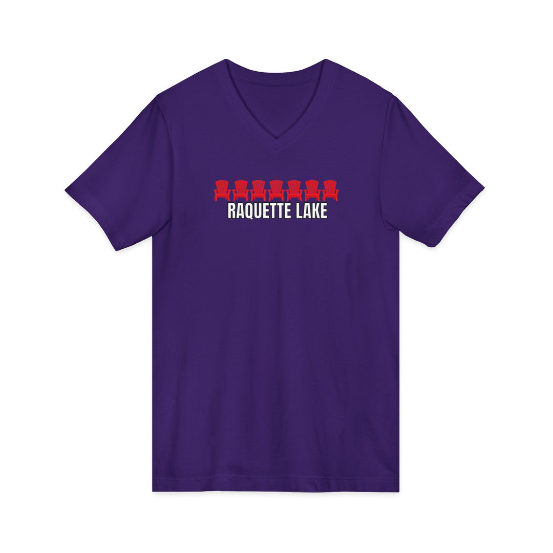Raquette Lake Unisex V-Neck T-Shirt - Red Chairs