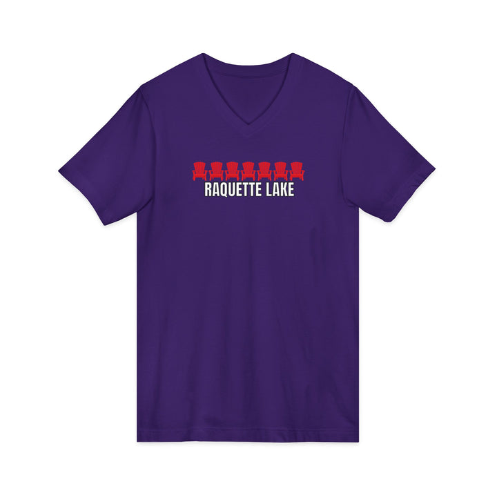Raquette Lake Unisex V-Neck T-Shirt - Red Chairs