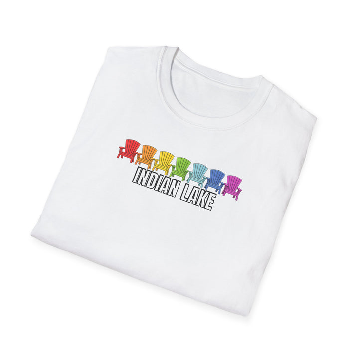 Indian Lake Unisex T-Shirt - Rainbow Chairs