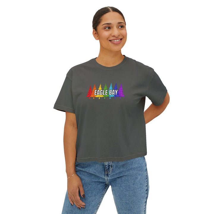 Eagle Bay Ladies Boxy Tee - Rainbow Trees
