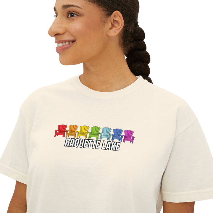 Raquette Lake Ladies Boxy Tee - Rainbow Chairs