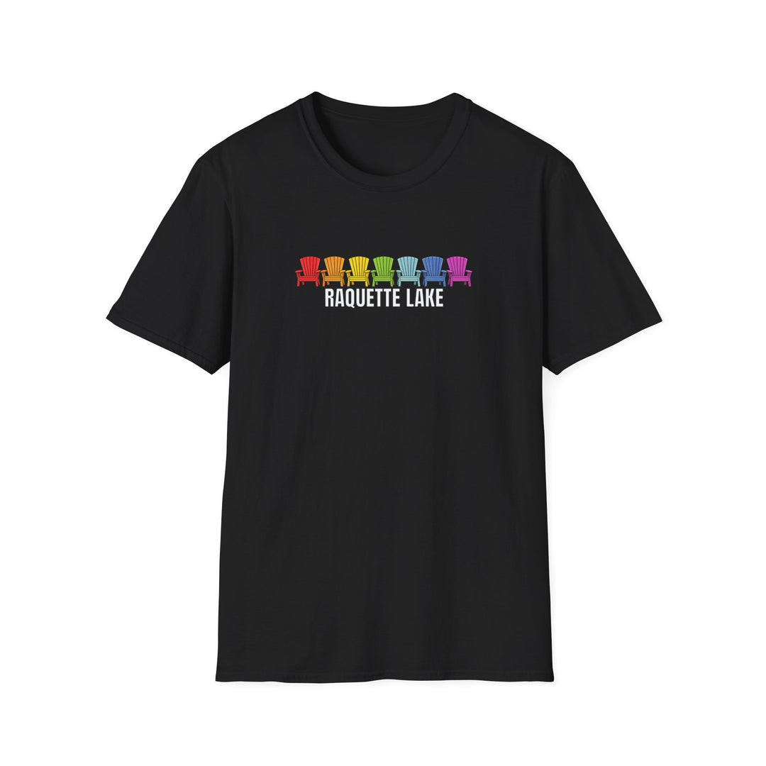 Raquette Lake Unisex T-Shirt - Rainbow Chairs