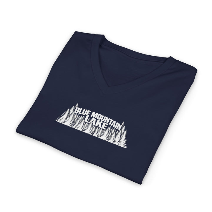 Blue Mountain Lake Trees Unisex V-Neck T-Shirt