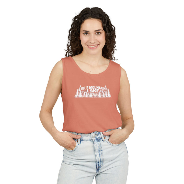 Blue Mountain Lake Trees Unisex Tank