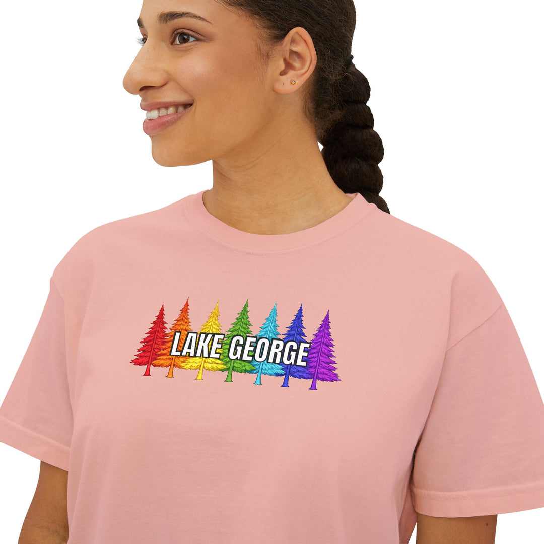 Lake George Rainbow Trees Ladies Boxy Tee