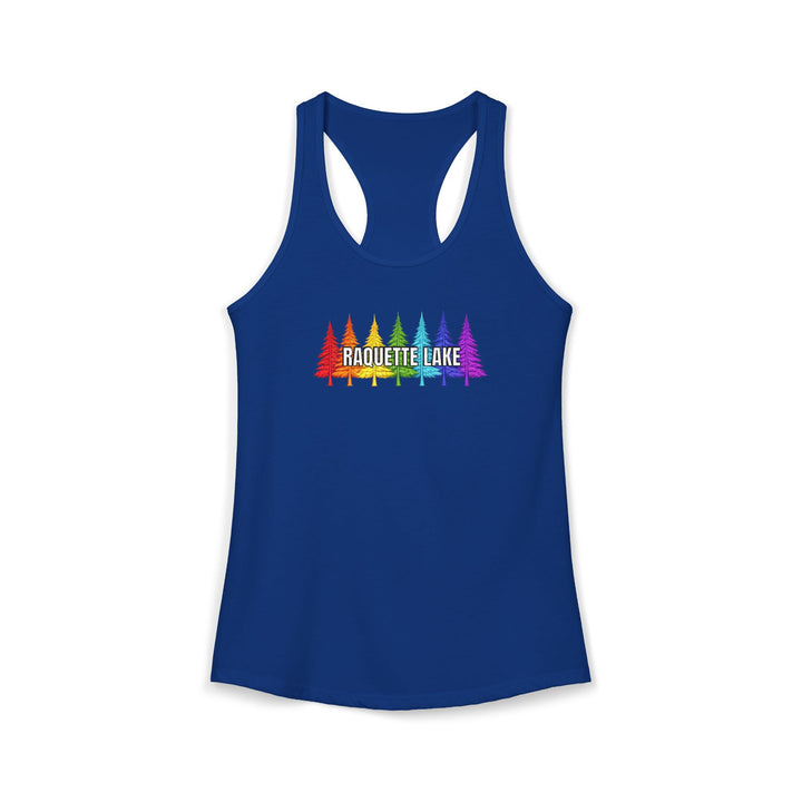 Raquette Lake Ladies Racerback - Rainbow Trees