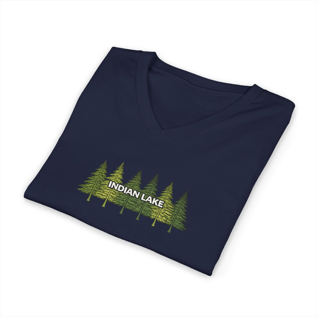 Indian Lake Unisex V-Neck T-Shirt - Pine Trees