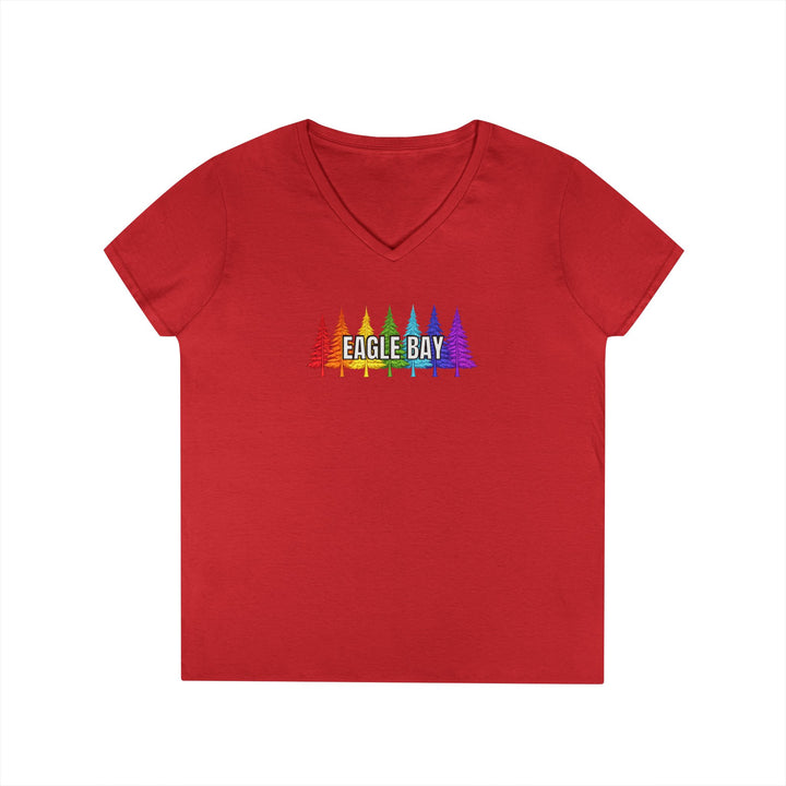 Eagle Bay Ladies V-Neck T-Shirt - Rainbow Trees