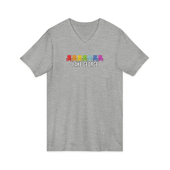Lake George Unisex V-Neck - Rainbow Chairs