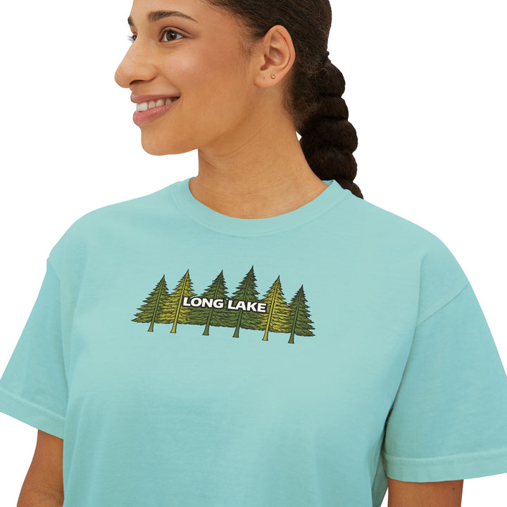 Long Lake Pine Trees Ladies Boxy Tee