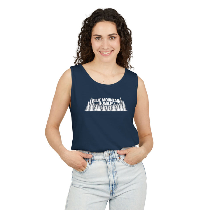 Blue Mountain Lake Trees Unisex Tank