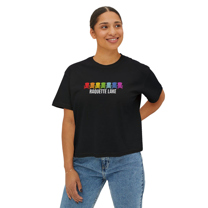Raquette Lake Ladies Boxy Tee - Rainbow Chairs