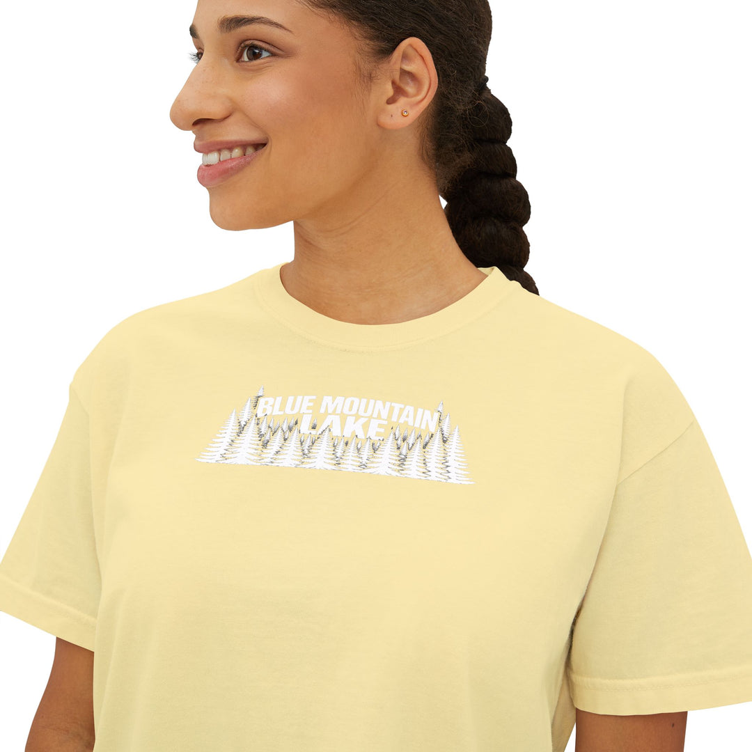 Blue Mountain Lake Trees Ladies Boxy Tee