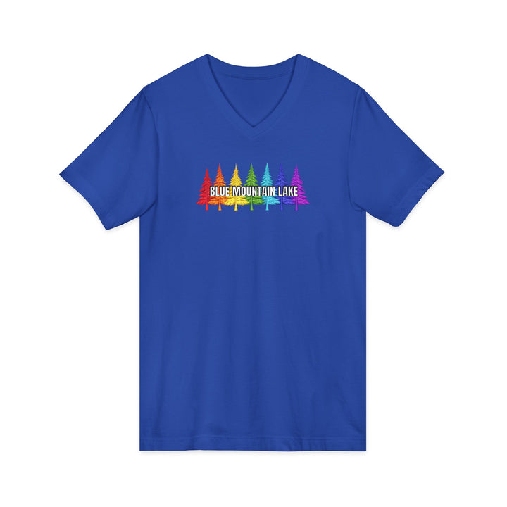 Blue Mountain Lake Rainbow Trees Unisex V-Neck T-Shirt