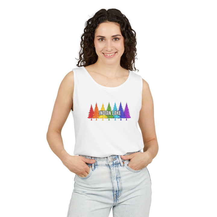 Indian Lake Unisex Tank - Rainbow Trees