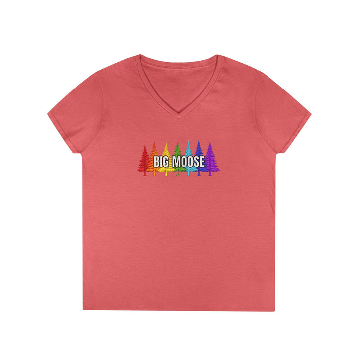 Big Moose Rainbow Trees Ladies V-Neck