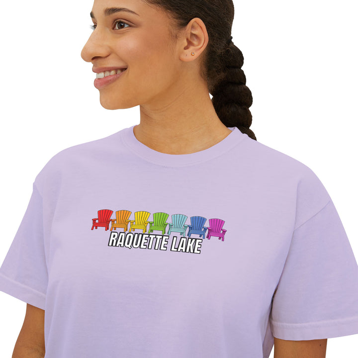 Raquette Lake Ladies Boxy Tee - Rainbow Chairs