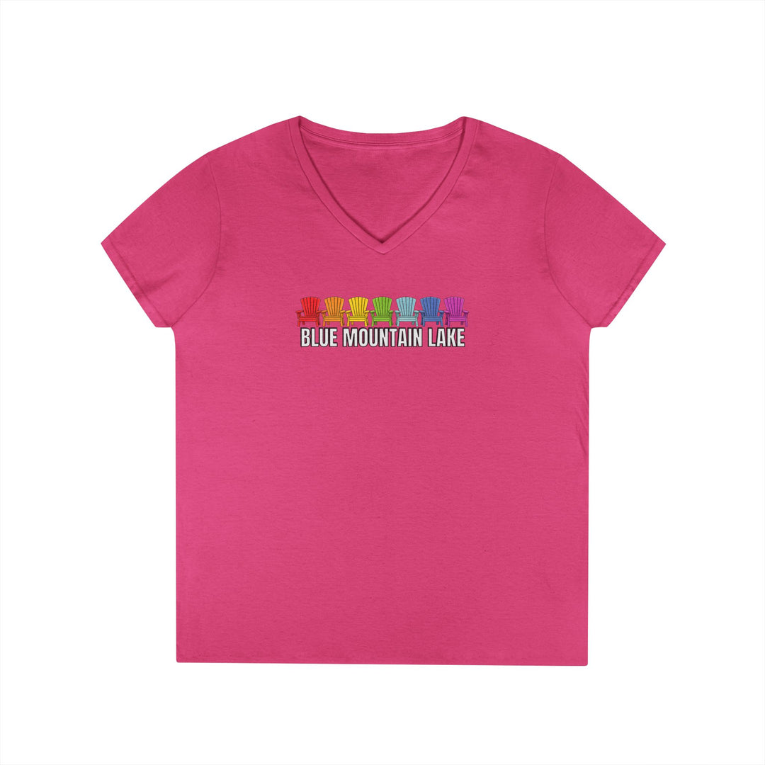 Blue Mountain Lake Rainbow Chairs Ladies V-Neck T-Shirt