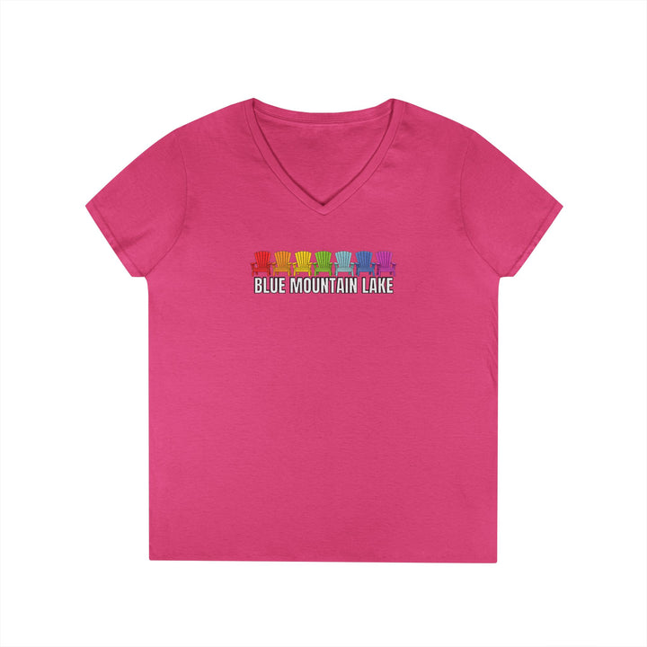 Blue Mountain Lake Rainbow Chairs Ladies V-Neck T-Shirt