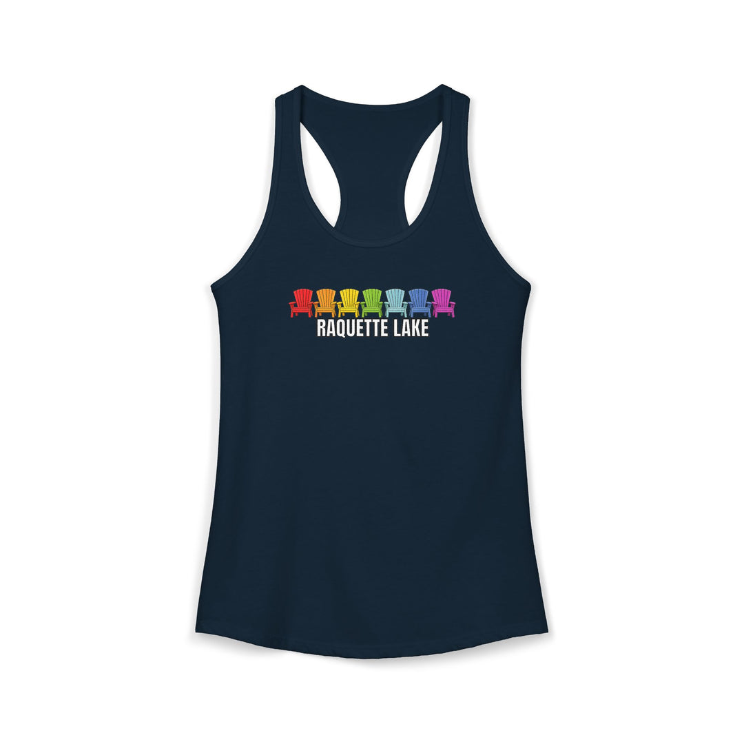 Raquette Lake Ladies Racerback - Rainbow Chairs
