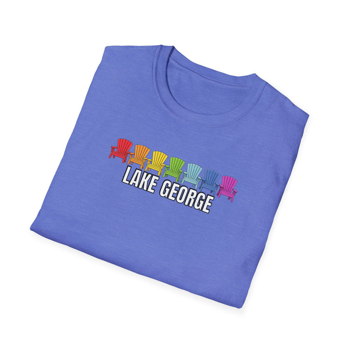 Lake George Unisex T-Shirt - Rainbow Chairs