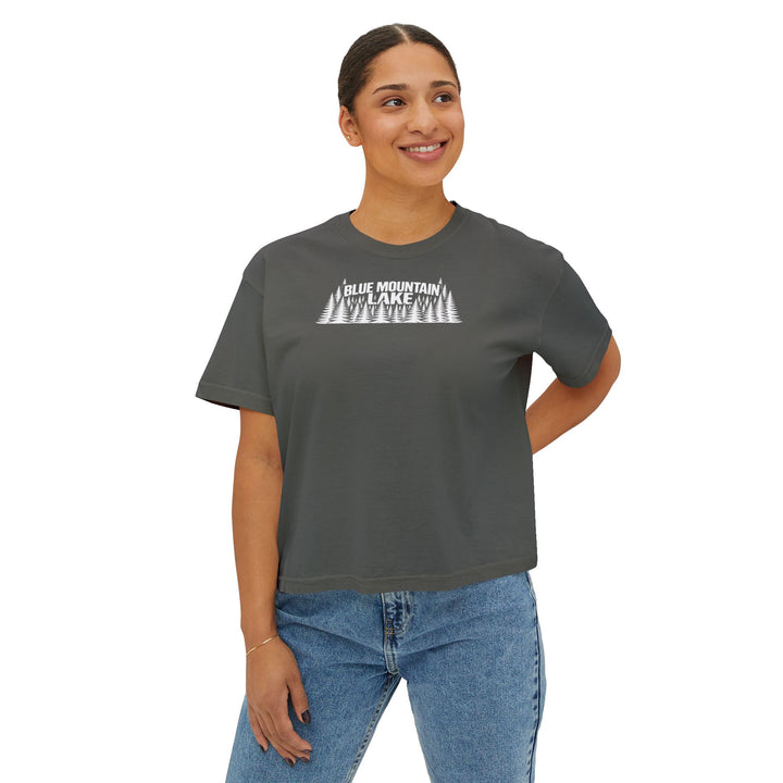 Blue Mountain Lake Trees Ladies Boxy Tee