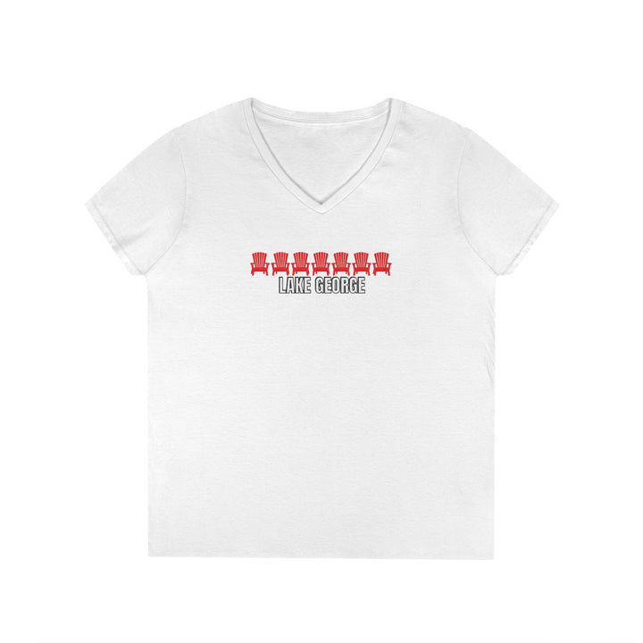Lake George Red Chairs Ladies V-Neck