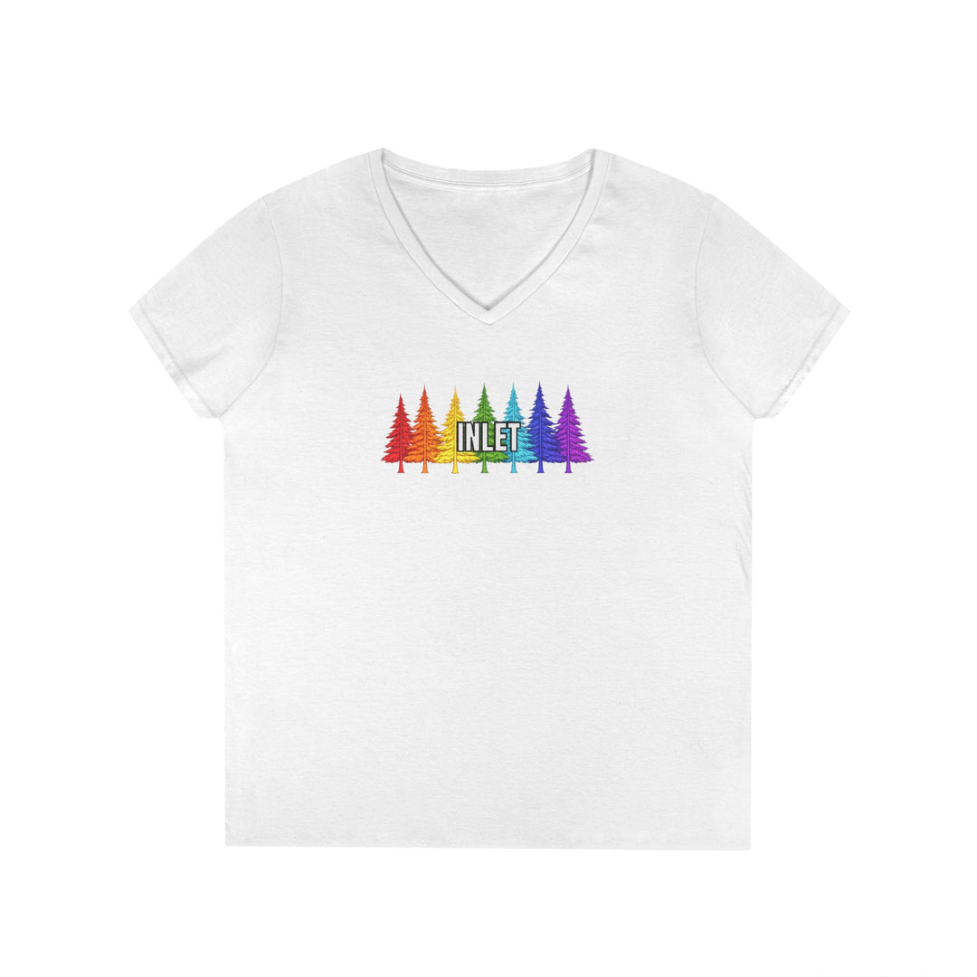 Inlet Ladies V-Neck T-Shirt - Rainbow Trees
