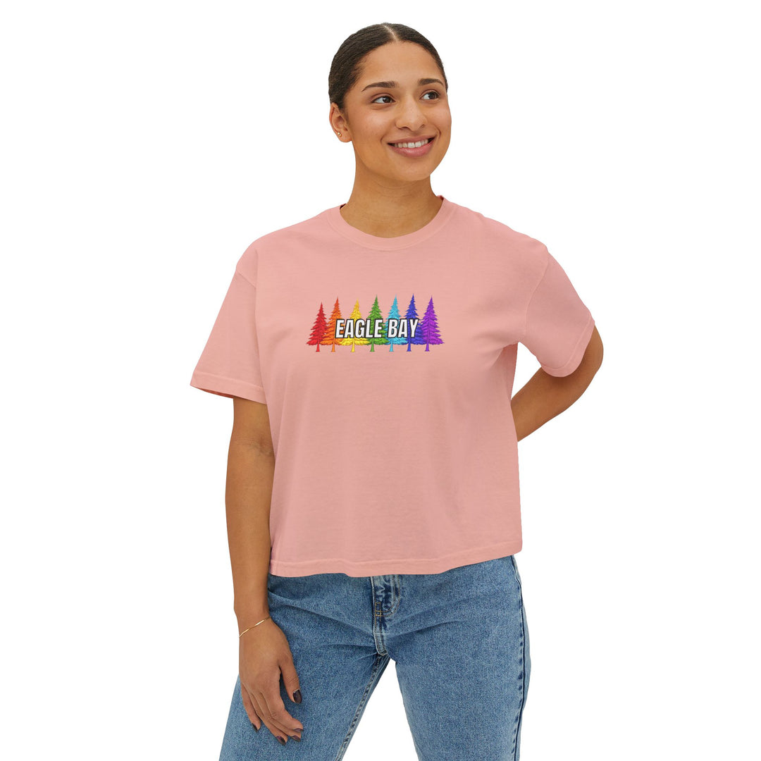 Eagle Bay Ladies Boxy Tee - Rainbow Trees
