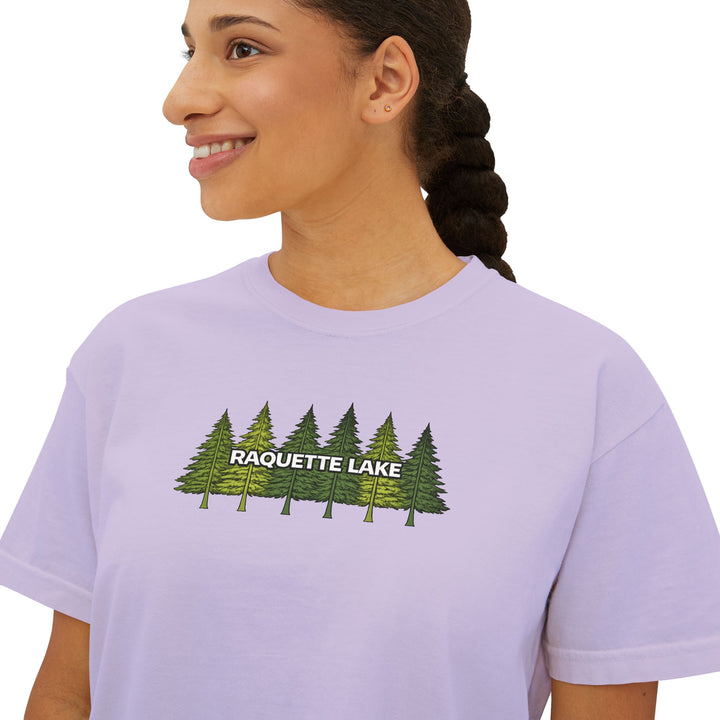 Raquette Lake Ladies Boxy Tee - Pine Trees